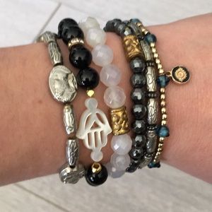 Stack of beaded bracelets